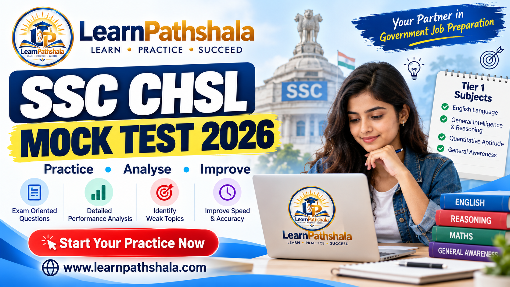 SSC CHSL Mock Test 2026 online practice for government exam preparation by LearnPathshala